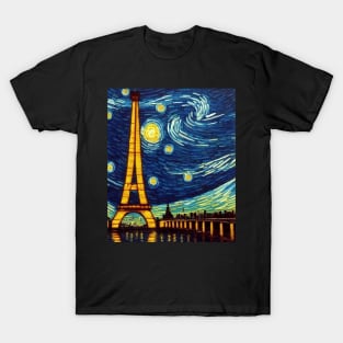 Eiffel Tower Paris Starry Night Van Gogh Vintage Style T-Shirt